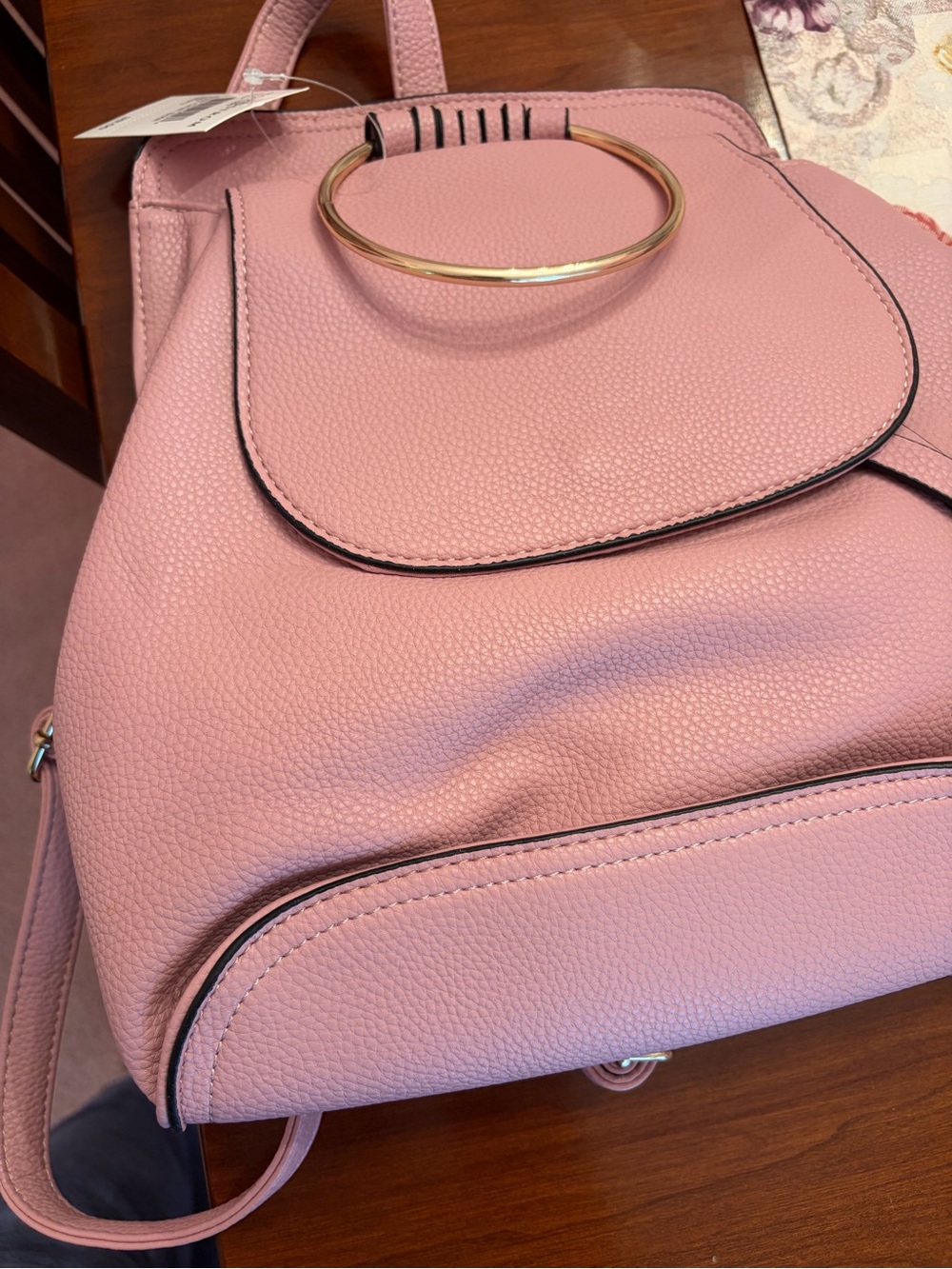 Nordstrom Dusty Pink Pebbled Backpack with Gold Ring Accent